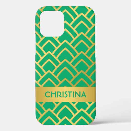 Gold Green Art Deco Geometric Persoonlijke Naam Case-Mate iPhone Case (Achterkant)