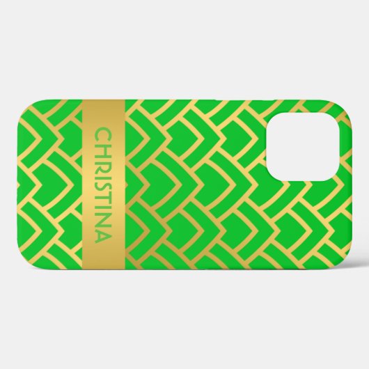 Gold Green Art Deco Geometric Persoonlijke Naam Case-Mate iPhone Case (Achterkant (horizontaal))
