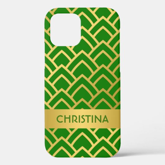 Gold Green Art Deco Geometric Persoonlijke Naam Case-Mate iPhone Case (Achterkant)
