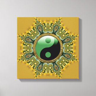 Gold Green Balance Meditation Mandala Canvas Afdruk