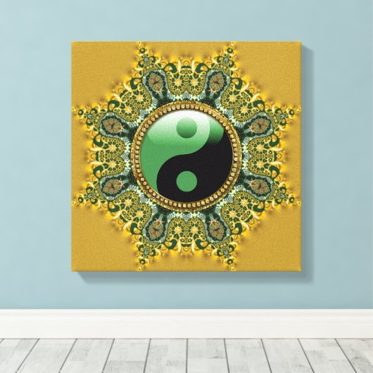 Gold Green Balance Meditation Mandala Canvas Afdruk (Insitu (Houten vloer))