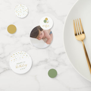 Gold & Green Balloons 1e verjaardag Confetti