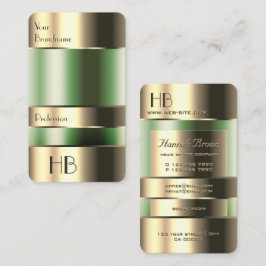 Gold Green Bin Faux Engraving Font met Initialen Visitekaartje