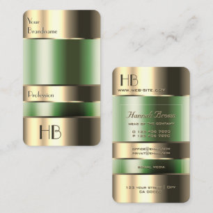 Gold Green Bin Faux Engraving Font met Initialen Visitekaartje