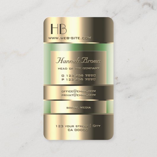 Gold Green Bin Faux Engraving Font met Initialen Visitekaartje (Achterkant)
