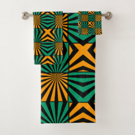 Gold Green Black Square Geometric Pattern Bad Handdoek