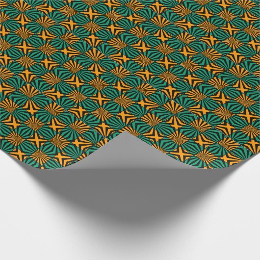 Gold Green Black Square Geometric Pattern Cadeaupapier (Hoek)