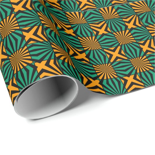 Gold Green Black Square Geometric Pattern Cadeaupapier (Rol Hoek)
