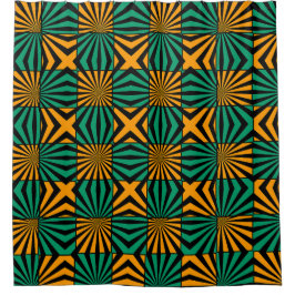 Gold Green Black Square Geometric Pattern Douchegordijn