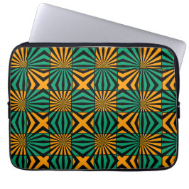 Gold Green Black Square Geometric Pattern Laptop Sleeve