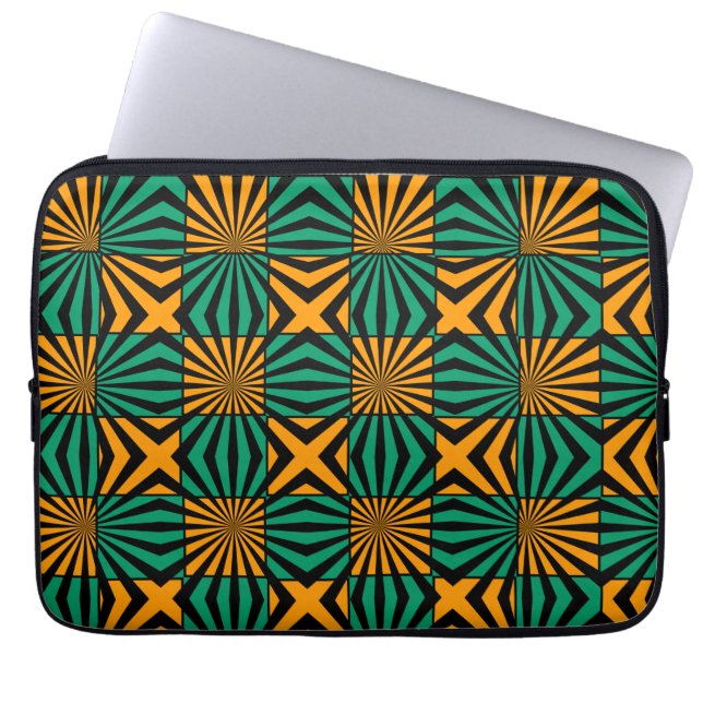 Gold Green Black Square Geometric Pattern Laptop Sleeve (Voorkant)