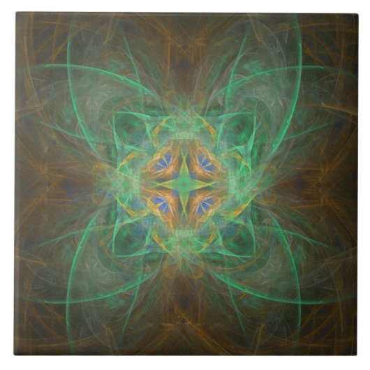 Gold Green Blue Pattern Ceramic Tile Tegeltje (Voorkant)