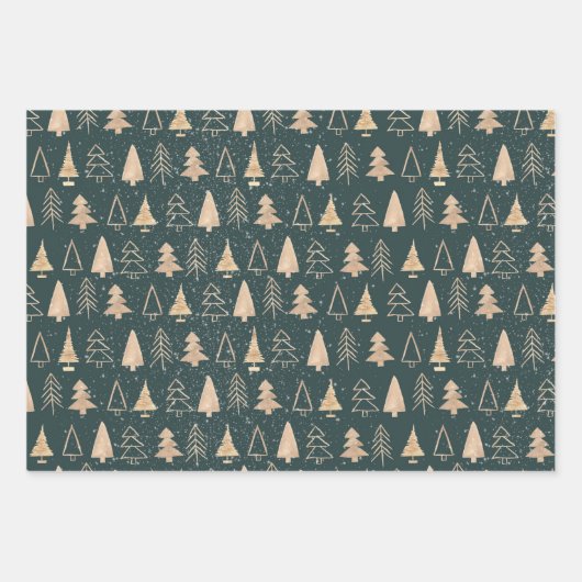 Gold Green Boho kerstbomen Trendy Inpakpapier Vel (Voorkant 3)
