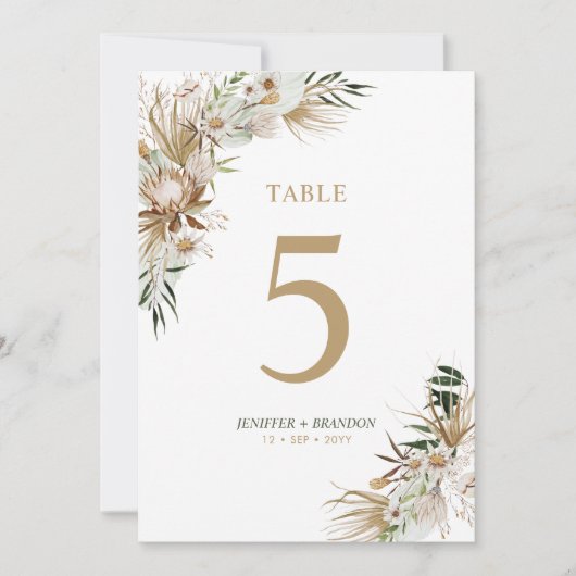 Gold & Green Boho Wedding Party Tabelnummer Kaart (Voorkant)