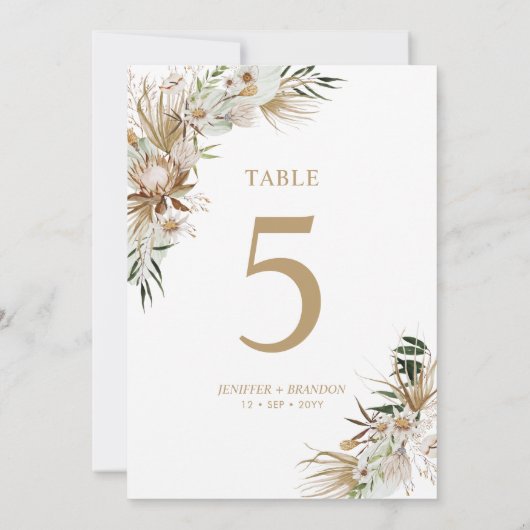 Gold & Green Boho Wedding Party Tabelnummer Kaart (Achterkant)