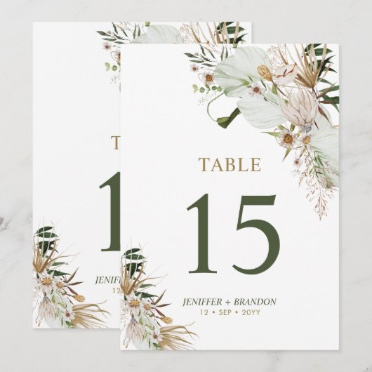 Gold & Green Boho Wedding Party Tabelnummer Kaart (Voorkant / Achterkant)