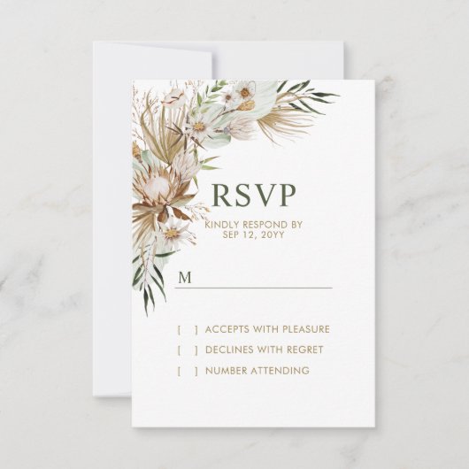Gold & Green Boho Wedding Response Kaart (Voorkant)