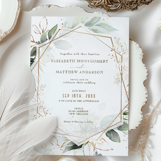 Gold & Green Boho Wedding Waterverf Rustic Kaart