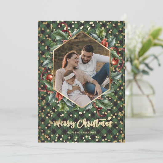 Gold Green Buffalo met kerstkaarten Feestdagenkaart (Staand voorkant)