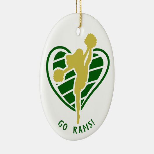 Gold Green Cheerleader Team Name Ceramic Ornament (Rechts)