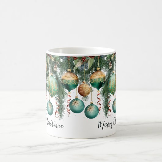 Gold Green Christmas Ornaments Koffiemok (Center)