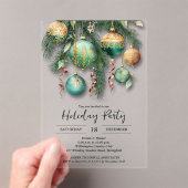 Gold Green Christmas Ornaments Party Acryl Uitnodigingen (Insitu (Draagbaar))