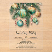 Gold Green Christmas Ornaments Party Acryl Uitnodigingen (Voorkant)