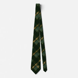 Gold Green Christmas Plaid Monogram Stropdas