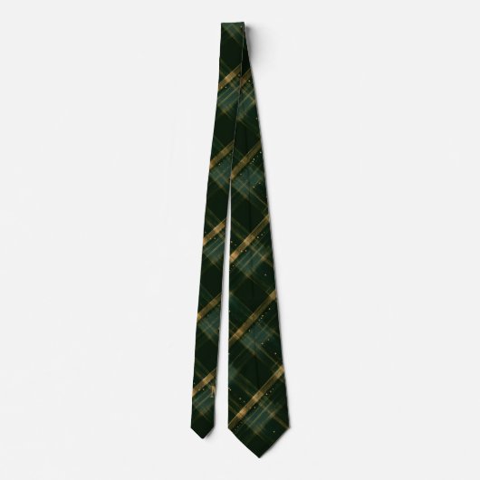 Gold Green Christmas Plaid Monogram Stropdas (Achterkant)