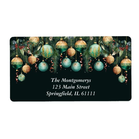 Gold Green Christmas Tree Ornaments Etiket (Voorkant)