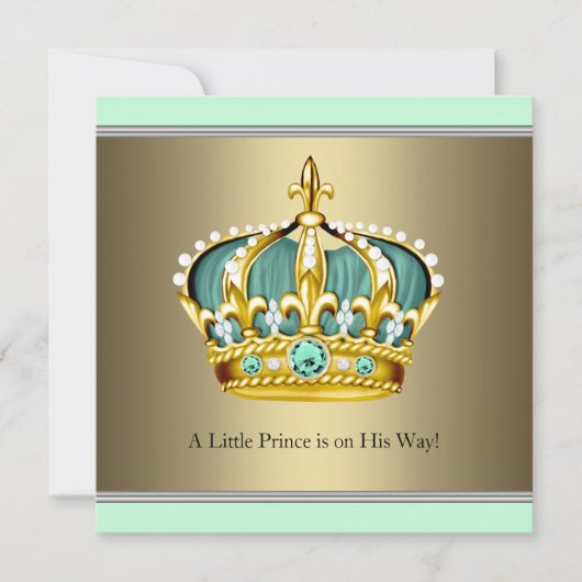 Gold Green Crown Prince Baby Shower Kaart (Voorkant)