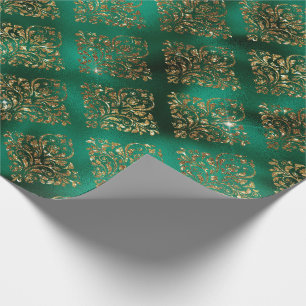 Gold Green Damask Elegant Chic Kerstmis Cadeaupapier
