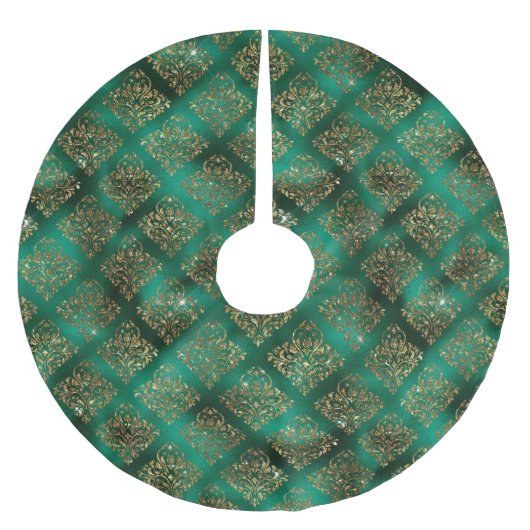 Gold Green Damask Elegant Chic Kerstmis Kerstboom Rok (Voorkant)