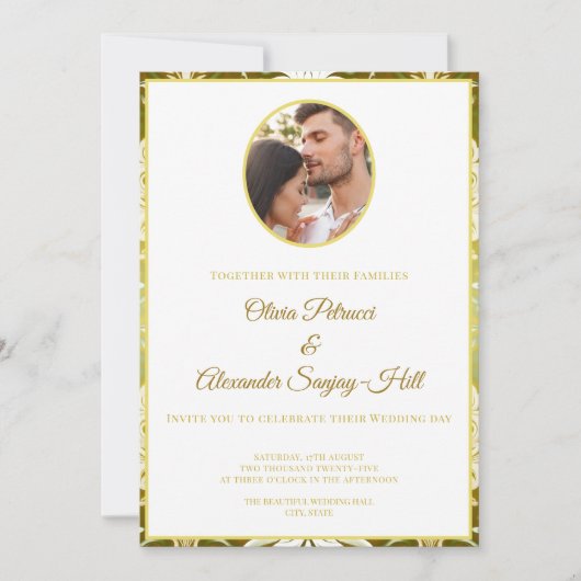 Gold Green Damask Wedding Kaart (Voorkant)