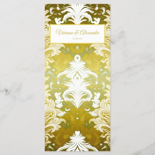 Gold Green Damask Wedding Menu (Achterkant)