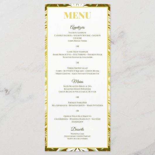 Gold Green Damask Wedding Menu (Voorkant)