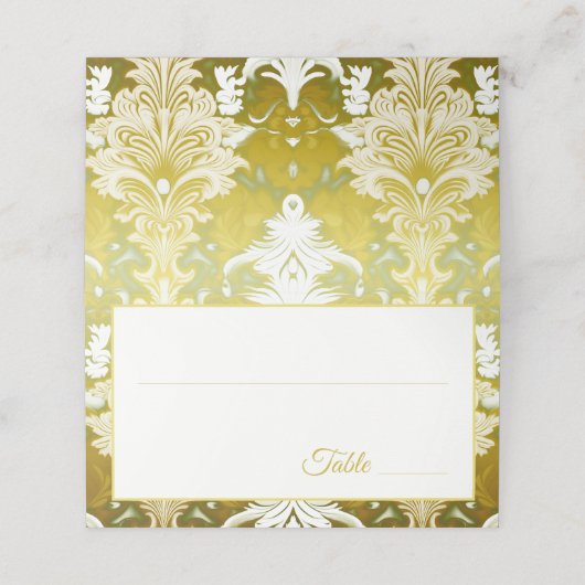 Gold Green Damask Wedding Plaatskaartje (Buitenkant ongevouwen)