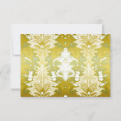 Gold Green Damask Wedding RSVP Kaartje (Achterkant)