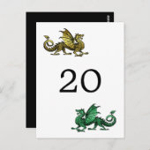 Gold Green Dragon Table Number Briefkaart (Voorkant / Achterkant)