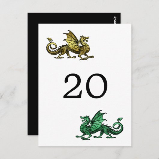 Gold Green Dragon Table Number Briefkaart (Voorkant / Achterkant)