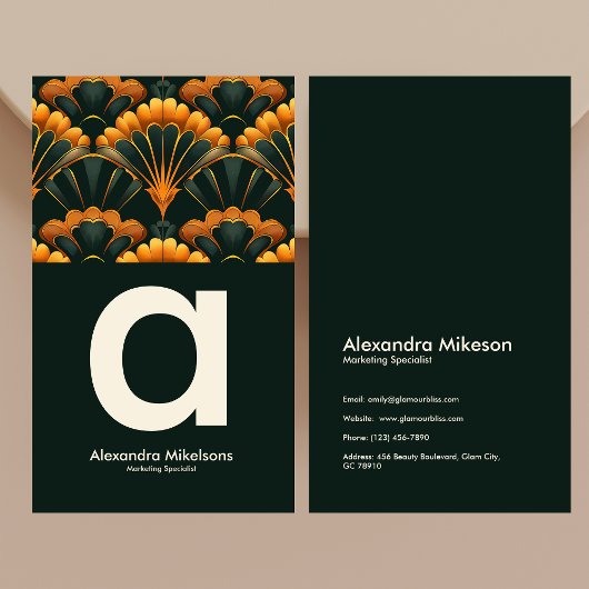 Gold Green Elegant Art Deco Professional Visitekaartje