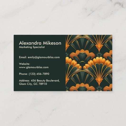 Gold Green Elegant Art Deco Professional Visitekaartje (Achterkant)