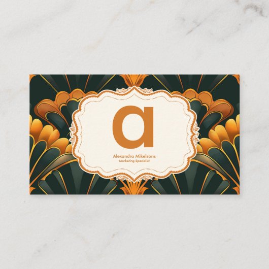 Gold Green Elegant Art Deco Professional Visitekaartje (Voorkant)