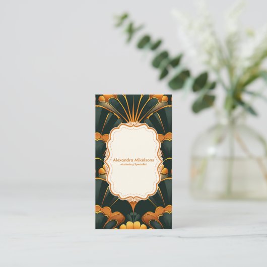 Gold Green Elegant Art Deco Professional Visitekaartje (Staand voorkant)