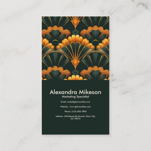 Gold Green Elegant Art Deco Professional Visitekaartje (Achterkant)