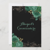 Gold Green Emerald Floral Quinceañera Uitnodiging (Achterkant)