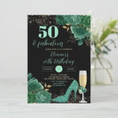 Gold Green Emerald Stiletto Heel Floral Birthday Kaart (Staand voorkant)