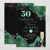 Gold Green Emerald Stiletto Heel Floral Birthday Kaart (Voorkant / Achterkant)