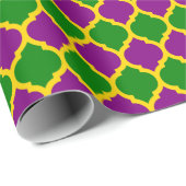 Gold Green en Paarse Mardi Gras Quatrefoil Cadeaupapier (Rol Hoek)
