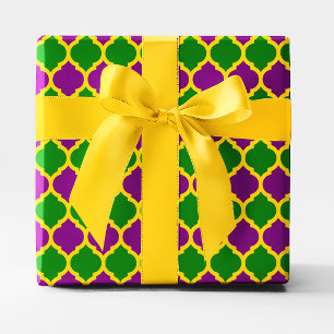 Gold Green en Paarse Mardi Gras Quatrefoil Cadeaupapier